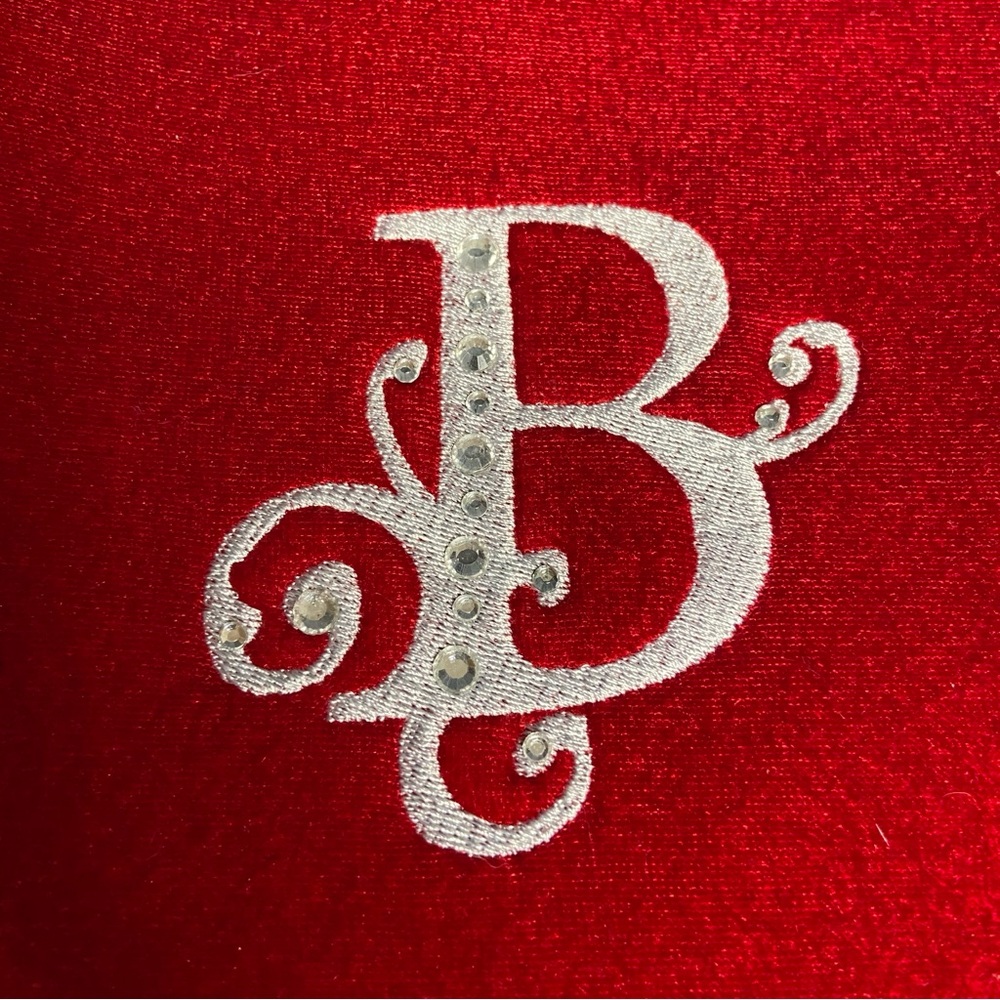 Christmas Stocking Red & Green Velvet With Tassel, Rhinestone Monogram‎ (B) - Picture 2 of 8